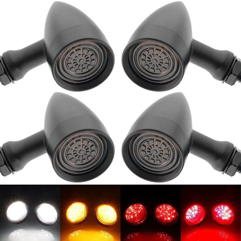 TSUNG Universal Motorcycle SMD LED Turn Signals 12V Brake Tail Lights Running Lights for Cruiser Chopper Bobber Cafe Racer Street Bike 4PCSBlack